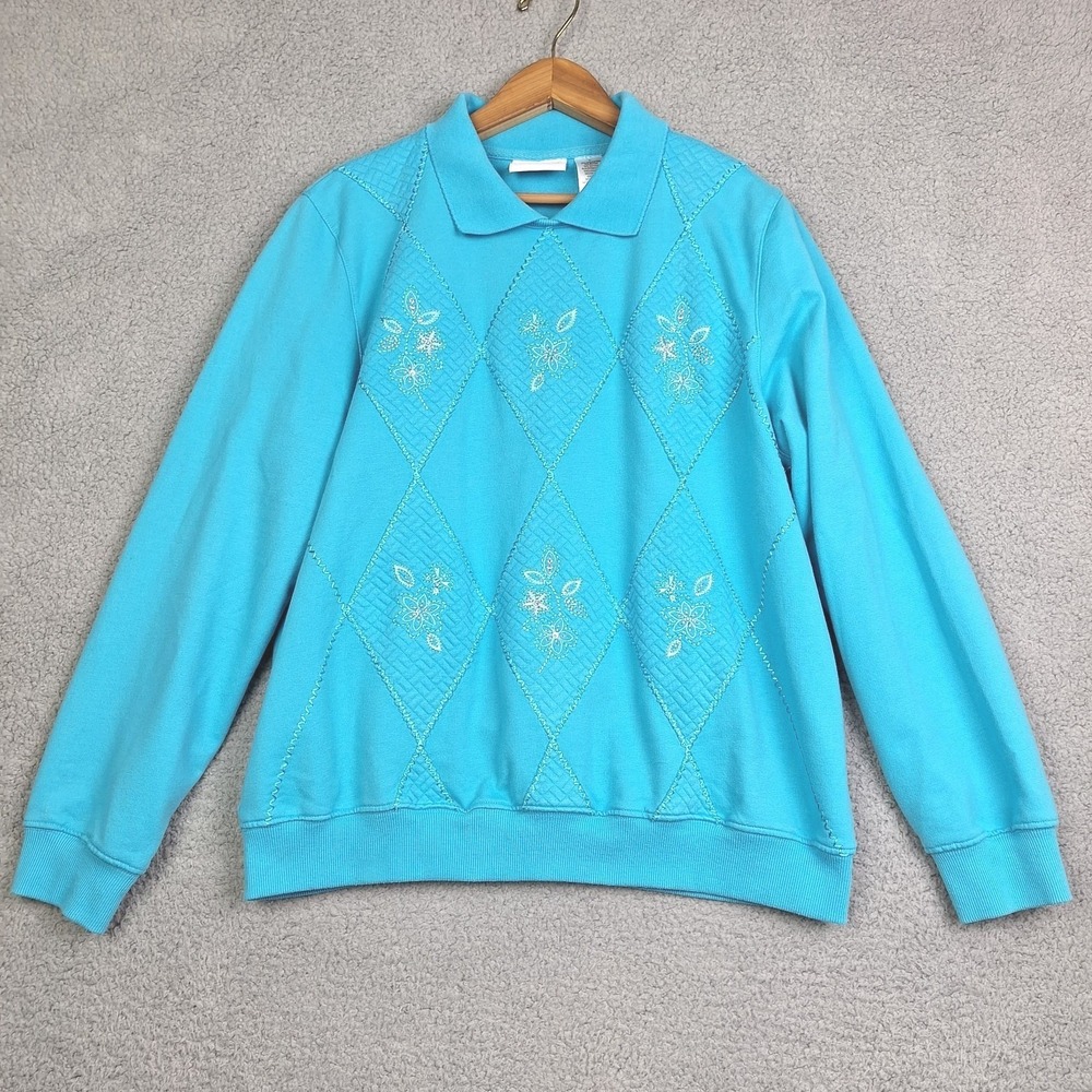 Alfred Dunner Sweater‎ Womens Large Embroidered Ribbon Embellished Knit Pullover